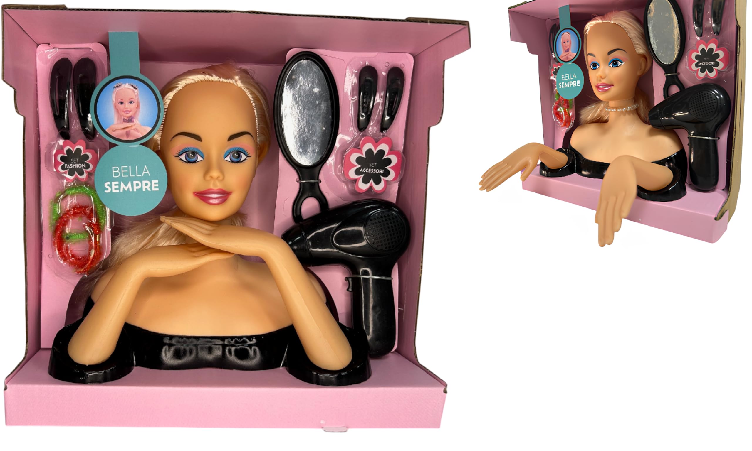 Testa Bambola da Truccare e Pettinare con Accessori Fashion Busto Parrucchiera Estetista Giocattolo Hair Style Capelli Principessa Salone di Bellezza Set Make Up Giocattolo Testa da Acconciare (b)