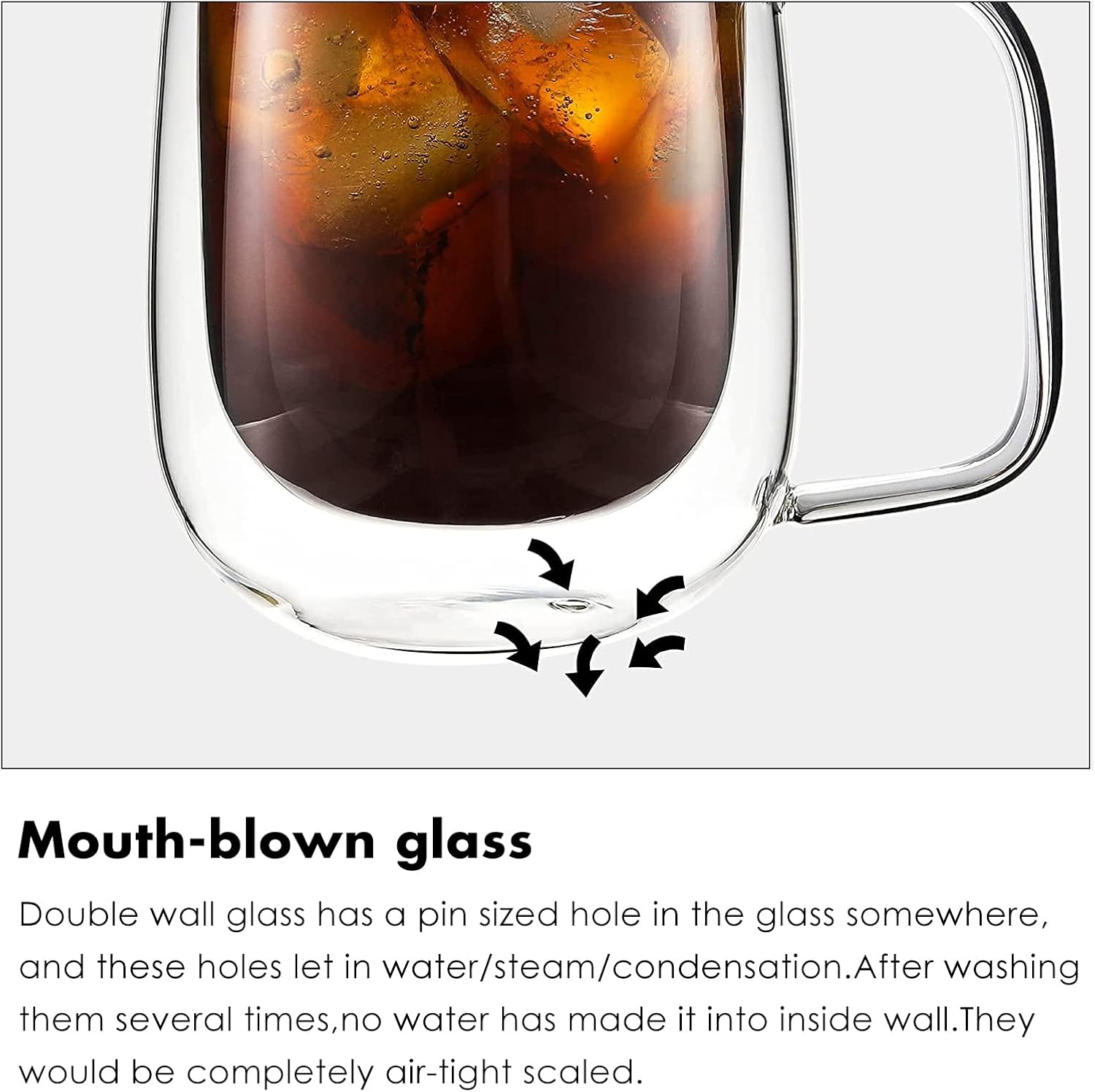 vzaahu Double Wall Coffee Mugs with Handle [2-Pack,12 Oz] 360ml Glasses Espresso Cups of Heat Resistant Clear Glass Mug Set for Cappuccino, Tea, Latte, Ice Beverage