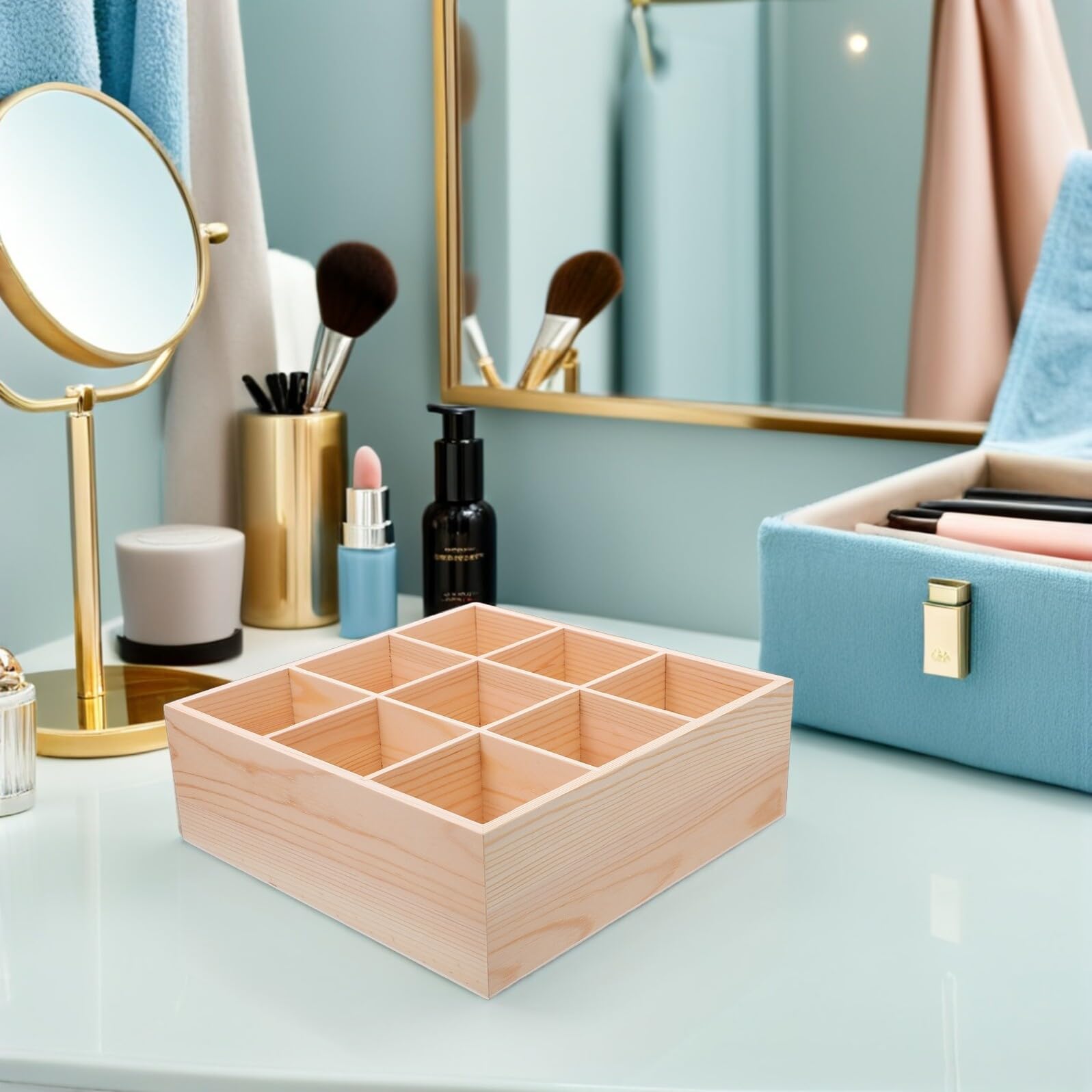 Organizzatore per Cassetti in Legno 9 Scomparti, Divisori Regolabili, Design Salvaspazio per Cucina e Artigianato
