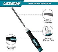 Vista 4 de LIBRATON Juego de limas de agujas intercambiables, pequeñas limas de metal de madera, 6 piezas de acero con mango para trabajos de precisión