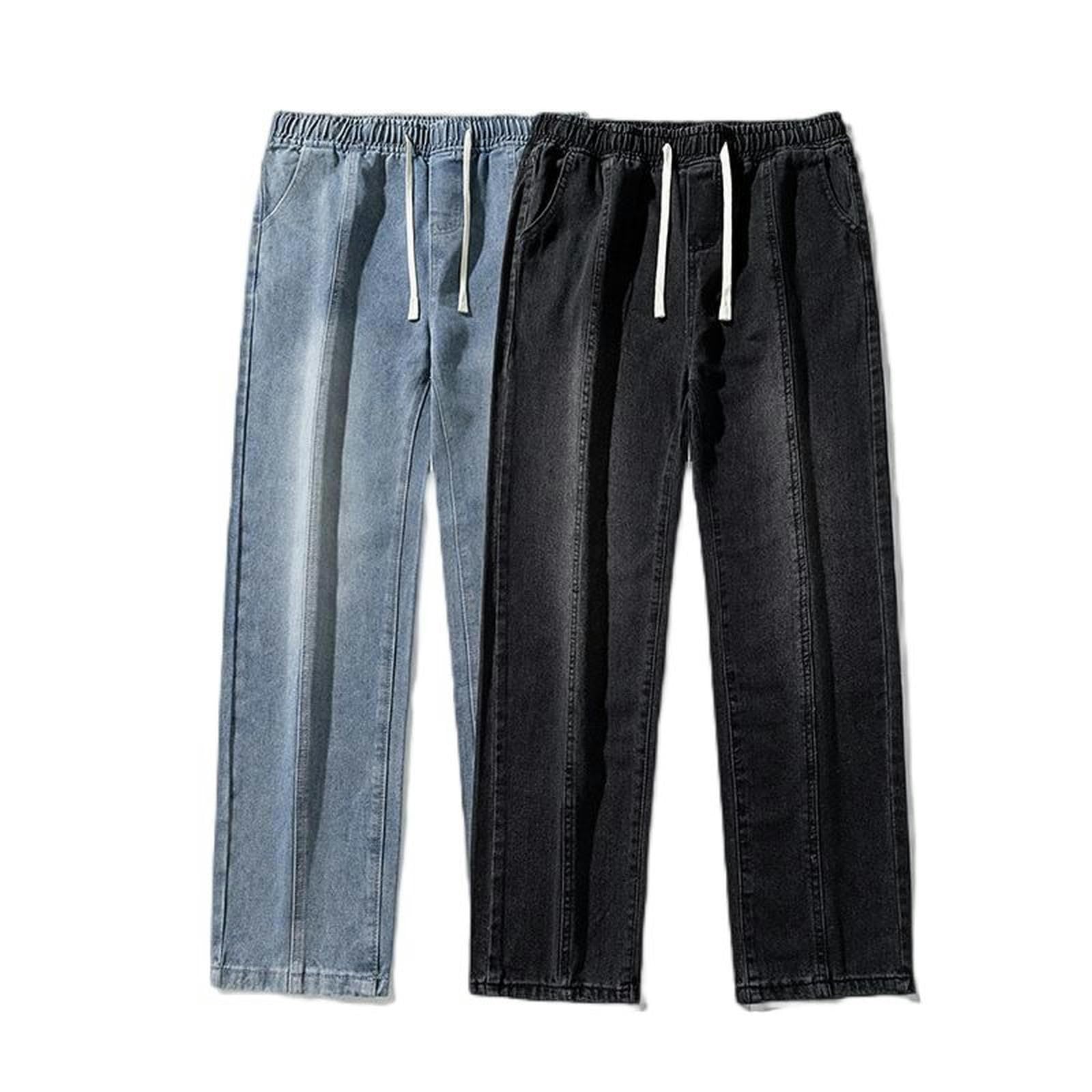 Jeans Azzurri da Uomo, Stagione per Adolescenti, Pantaloni Larghi e Dritti, Pantaloni da Ragazzo - Neri - XXL