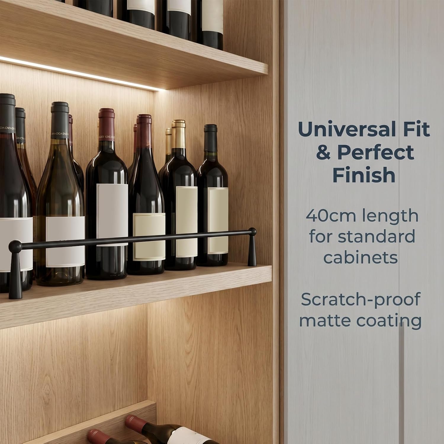 Ciieeo Metal Wine Cellar Shelf Guardrail 15.75" Black Metal Railing Bracket with 2"x0.4" Spindles Seamless Installation and Anti-Fall Protection for Wine Bottles in Commercial Displays
