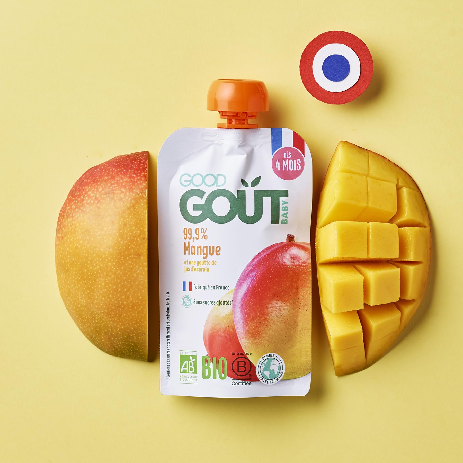 GOOD GOÛT - Gourdes Mangue - Purée Bébé - Dès 4 Mois - 99,9% Mangue - 100% Bio - Sans Sucres Ajoutés* - Fabriqué En France - 10x120g - 3