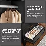 Farmhouse Metal Wardrobe Closet, Wardrobe Cabinet with 2 Drawer and Hanging Rod, Steel Armoire Cabinet with Adjustable Shelves for Bedroom/Laundry Room,Black