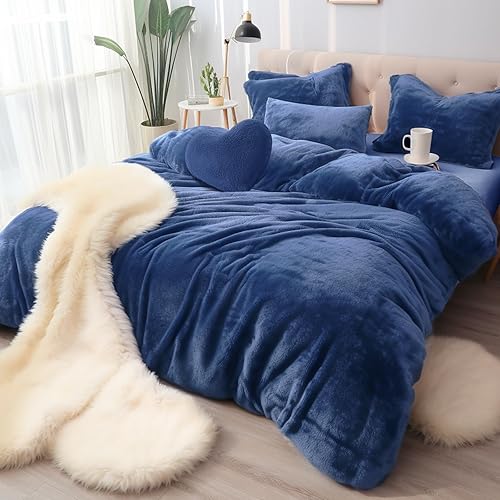 Miniatura 2 de Gemarwel Funda de edredón de felpa lanuda tamaño King, 5 piezas de 10.34 libras (1 funda de edredón peluda + 2 fundas de almohada + 1 almohada en