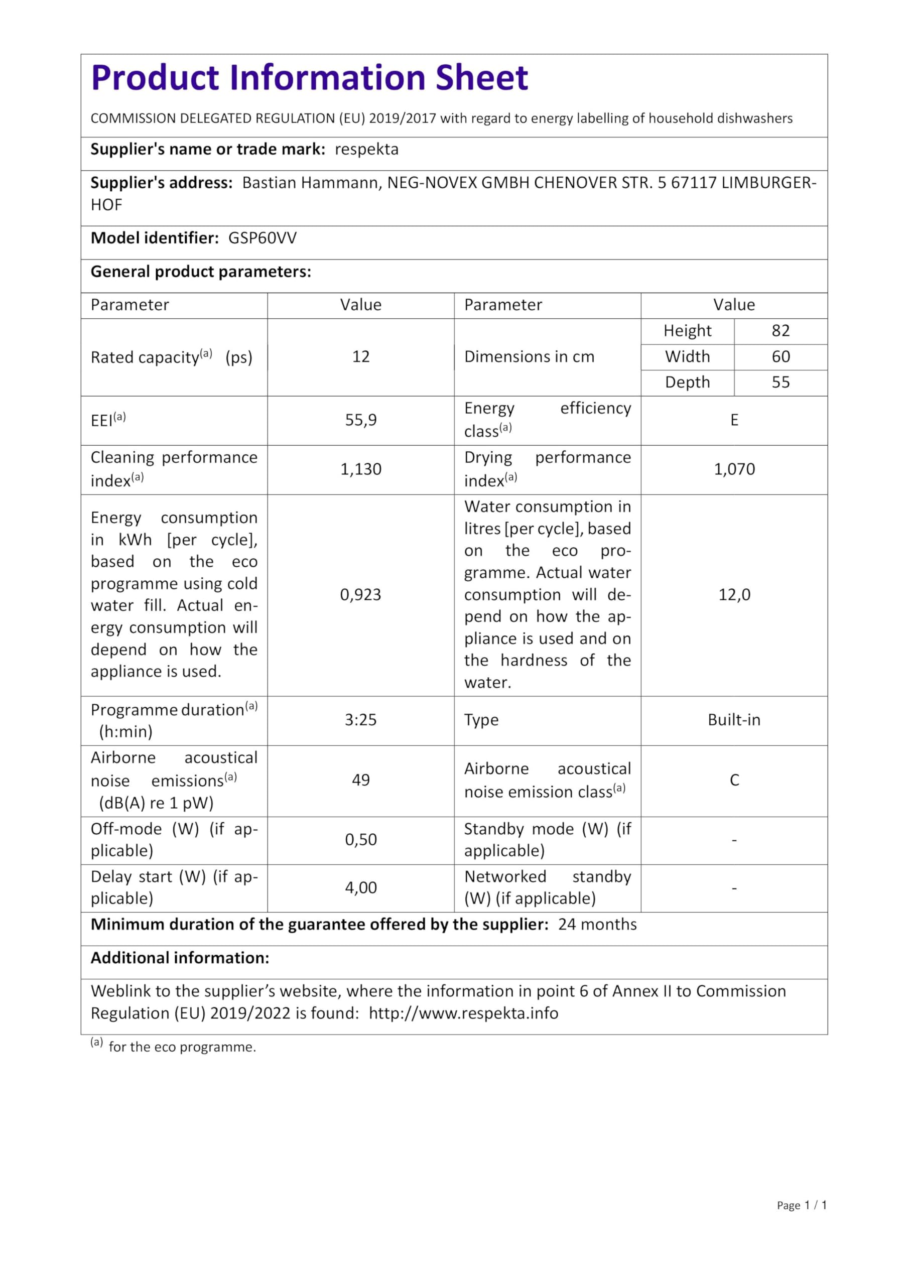 Respekta Spülmaschine vollintegriert 60 cm Einbau-Geschirrspüler 4 Programme Startzeitvorwahl 12 Maßgedecke leise 49 dB