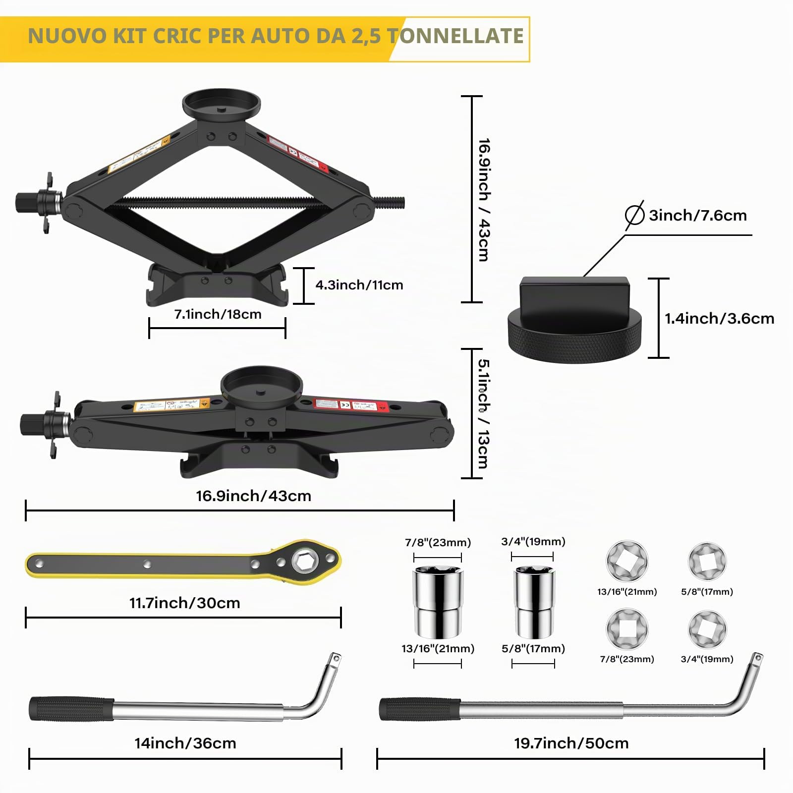 IMAYCC Cric Per Auto Universale 2.5T/2500kg, Cric Auto Per Mercedes Benz Serie Con Tampone In Gomma,Cric Portatile Auto Con Chiave Per Dadi Ruota, Kit Emergenza Auto Per Auto Mercedes-Benz SUV MPV