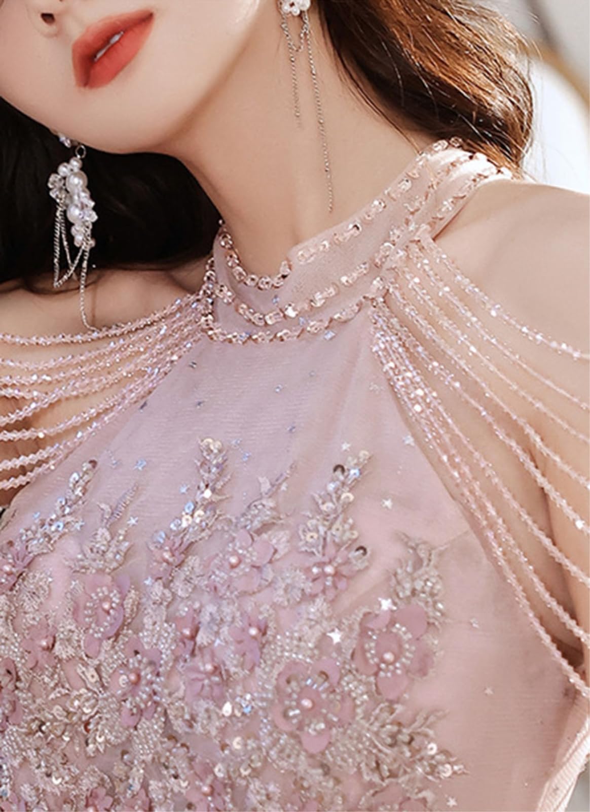 Vestito Maxi Formale Rosa per Le Donne - Elegante Abito da Festa La Sera del Compleanno di Ballo E Occasioni Speciali-champagne-6-floor Length-China Mainland
