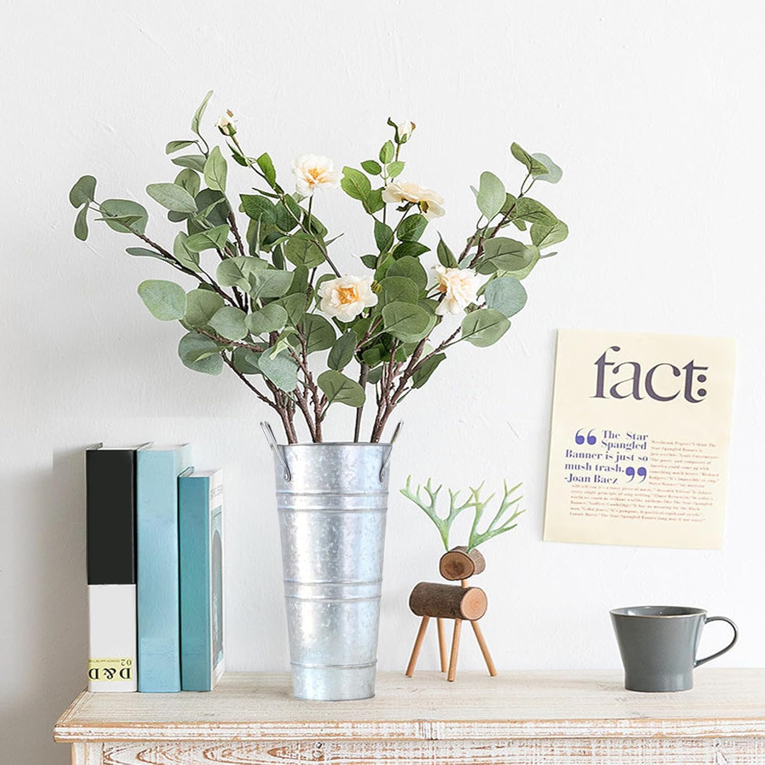 Galvanized Vases Galvanized Flower Bucket with Handles Silver Metal Flower Vases for Flower Arrangement, Table Centerpiece, Wedding Decorations 4Pcs 9 Inch Tall