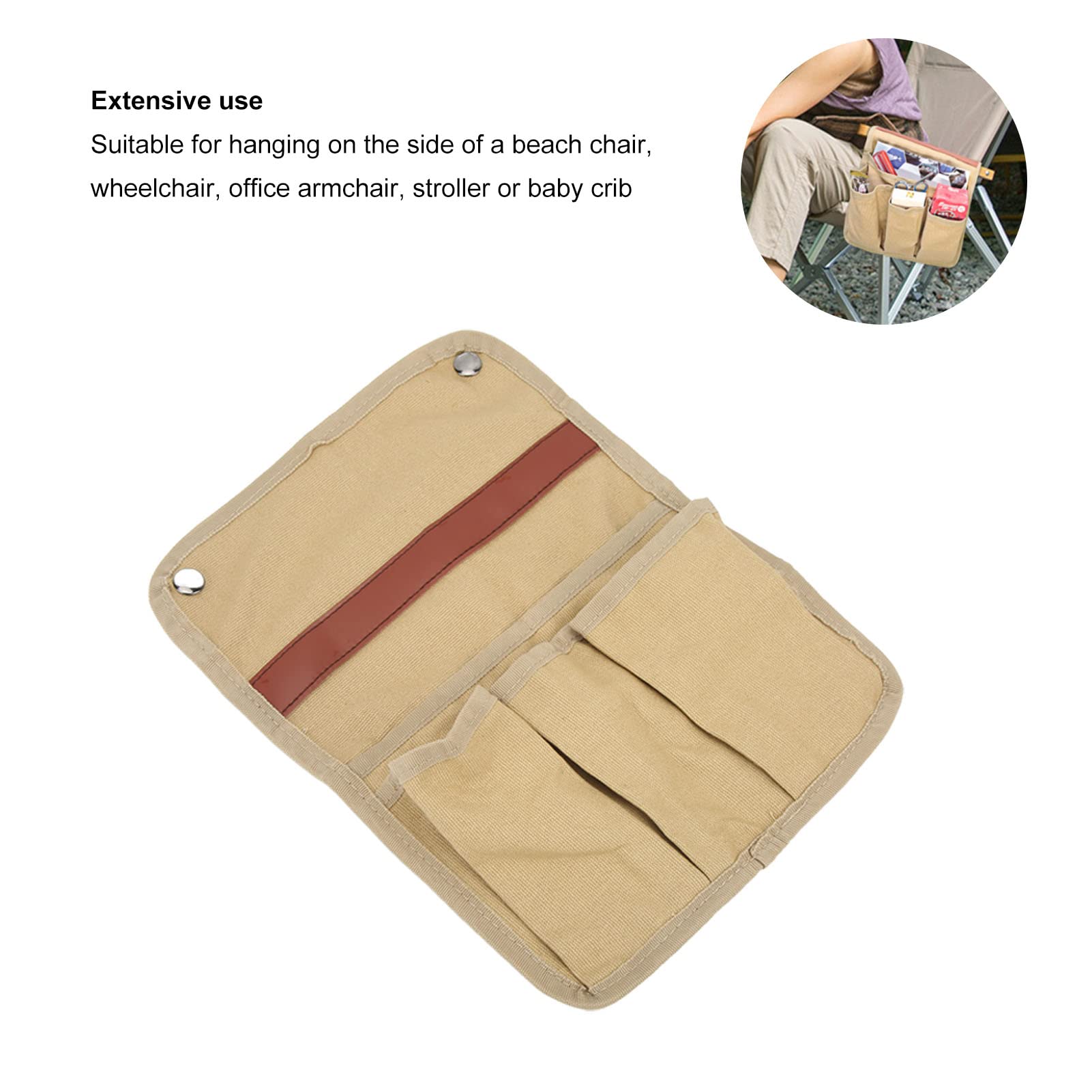 Bolsa Colgante para Silla de Camping con Múltiples Bolsillos, Bolsa de Lona para Reposabrazos de Silla de Playa, Bolsa de Almacenamiento para Picnic de Pesca Al Aire Libre
