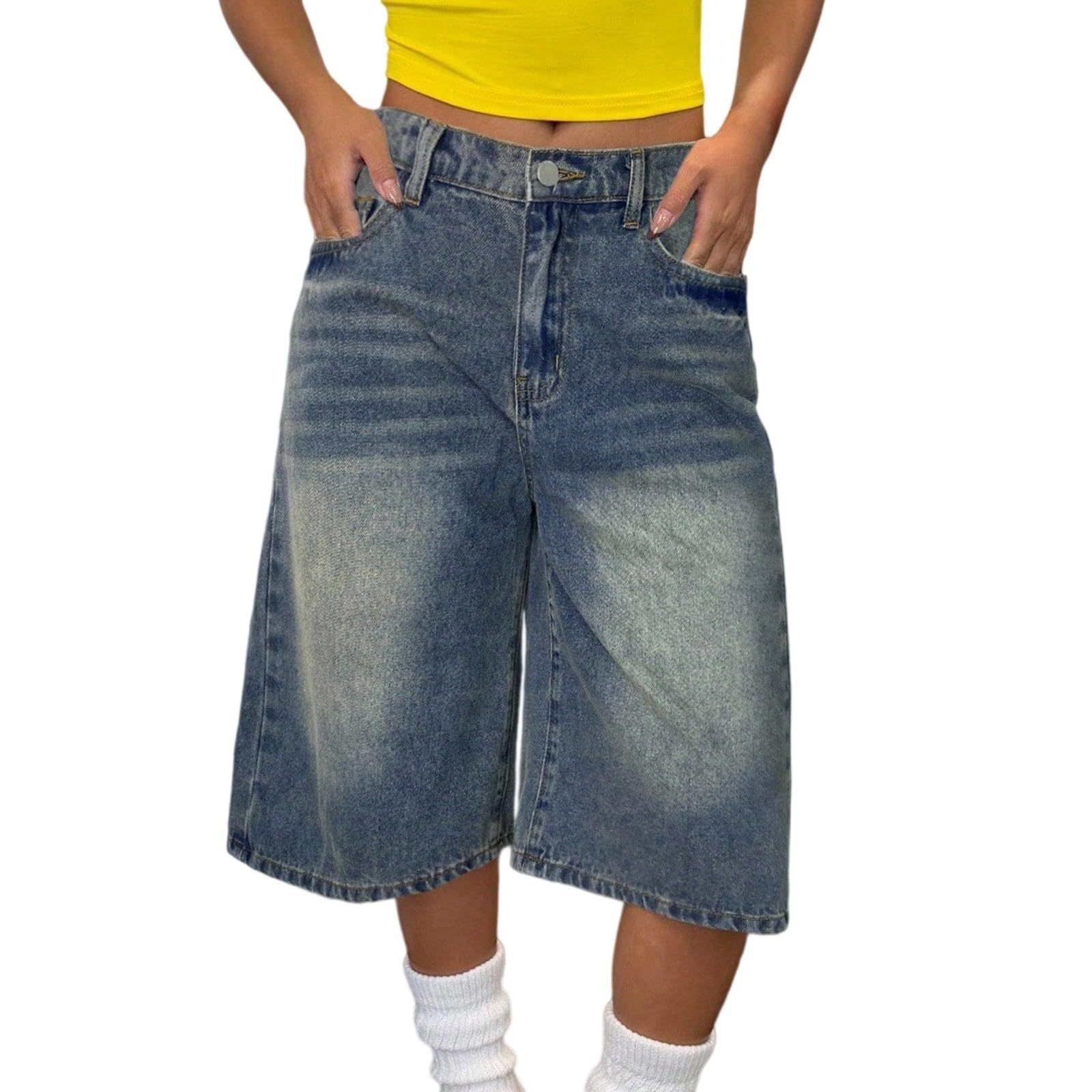 Short en jean baggy pour fille - Coupe ample - Coupe ample - Short en jean - Short de plein air - Short de loisirs