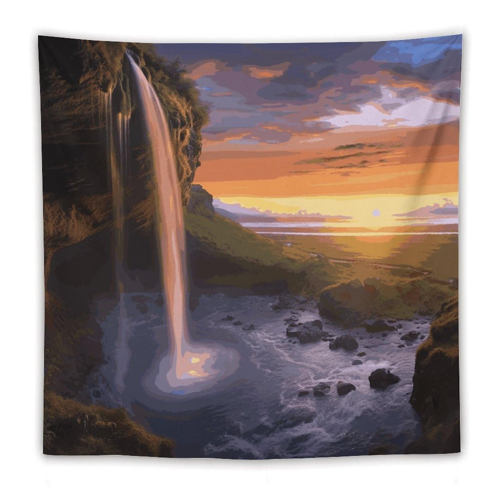 LDGSUPH Waterfall at Sunset Tapestry Wall Hanging Decor Anti-fading Aesthetic Wall Tapestries Fashion Wall Blanket Decor Modern Wall Art Tapestry for Bedroom Home Decor 60"x60"