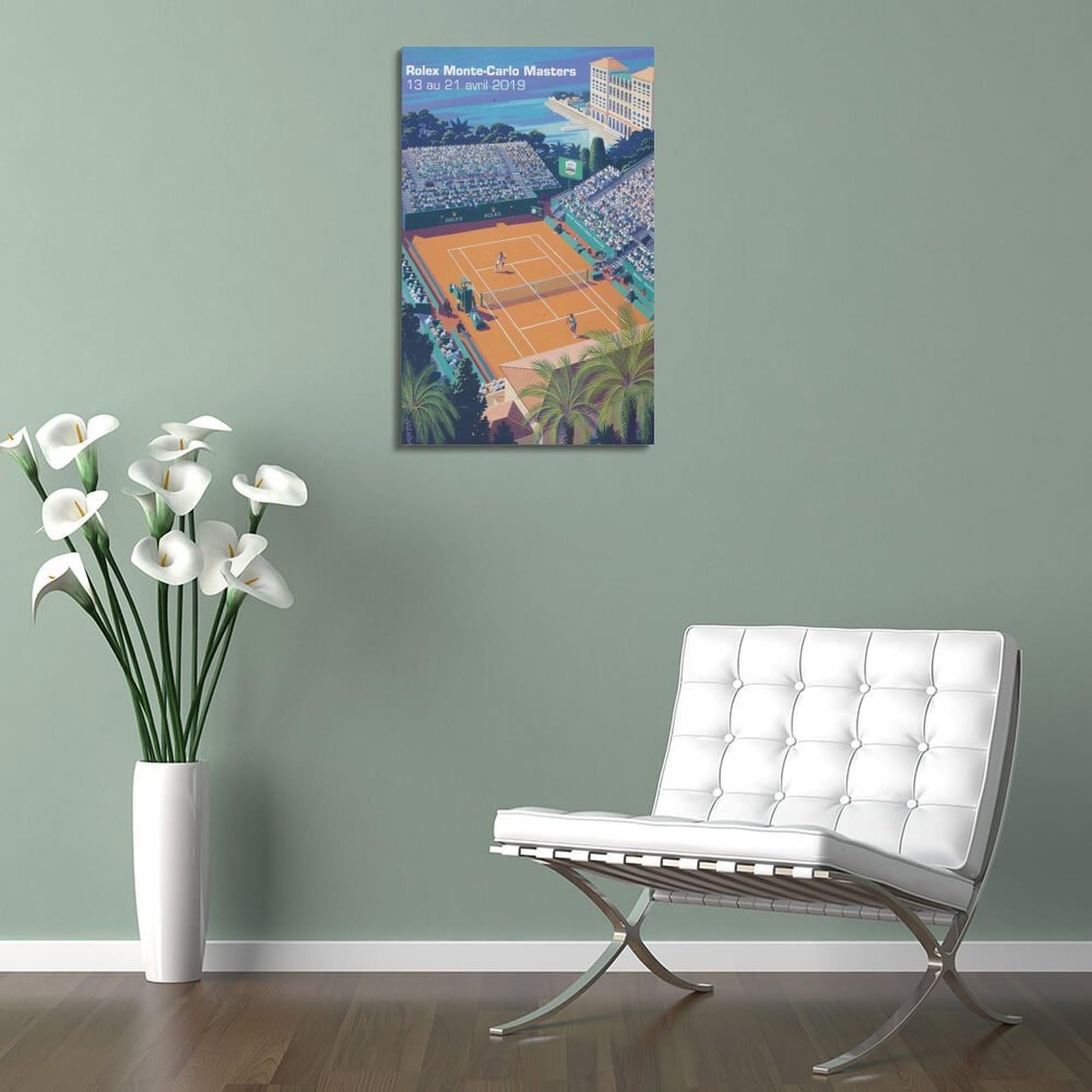 ZZBXSJ Modernes Familien-Fotoalbum, Poster, Wanddekoration, Kunstwerk, Retro-Sport-Poster, Rolex Monte – Carlo Masters Tennis Event 2019, Leinwand-Kunstdrucke, Bilder, 60 x 90 cm, Rahmenstil