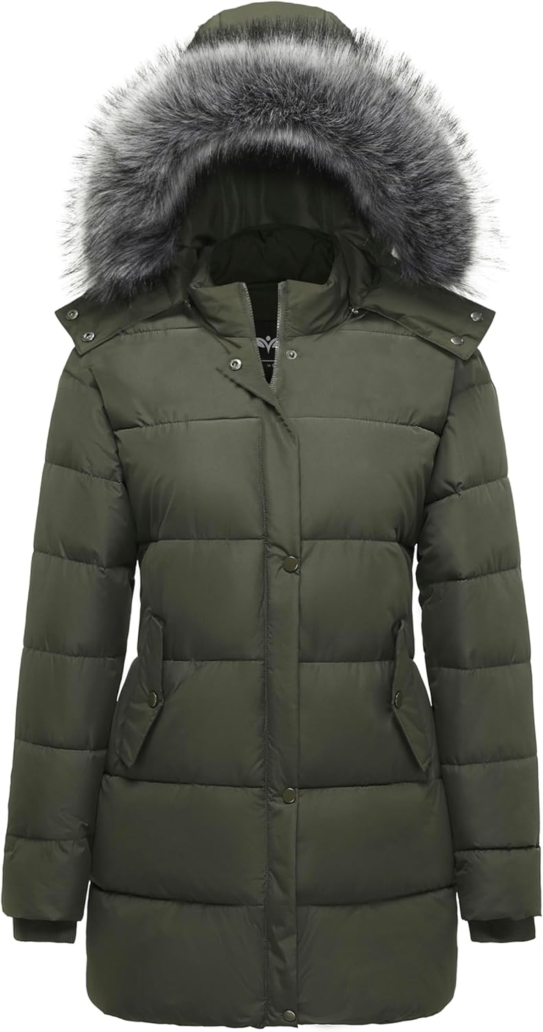 GGleaf Women's Winter Thicken Puffer Coat with Removable Fur Hood