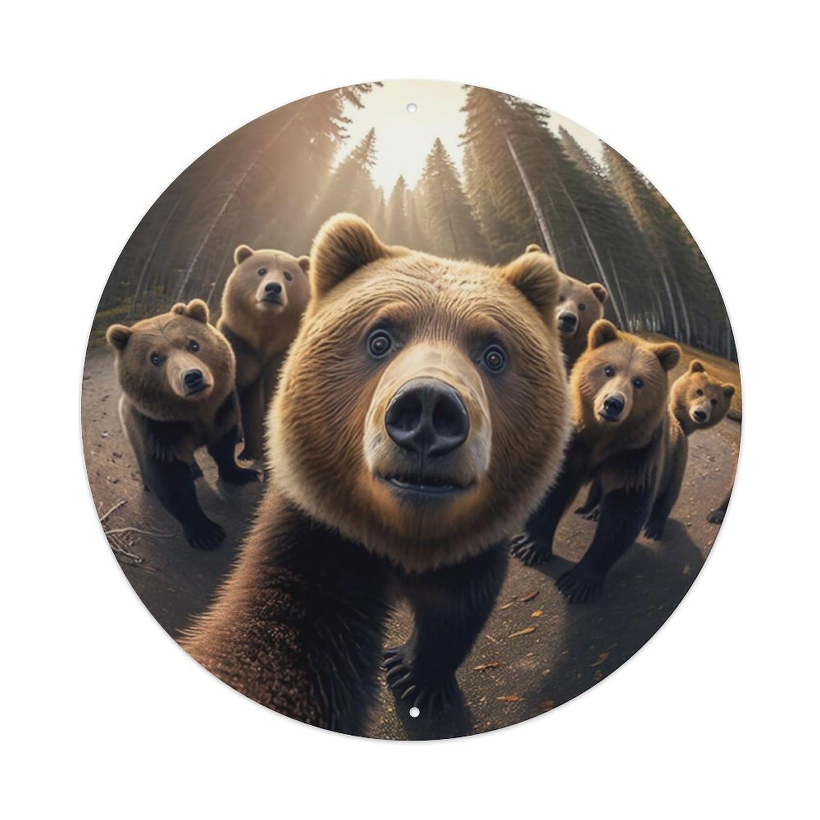 Animal Fierce Brown Bear Family Selfie Metal Tin Sign
