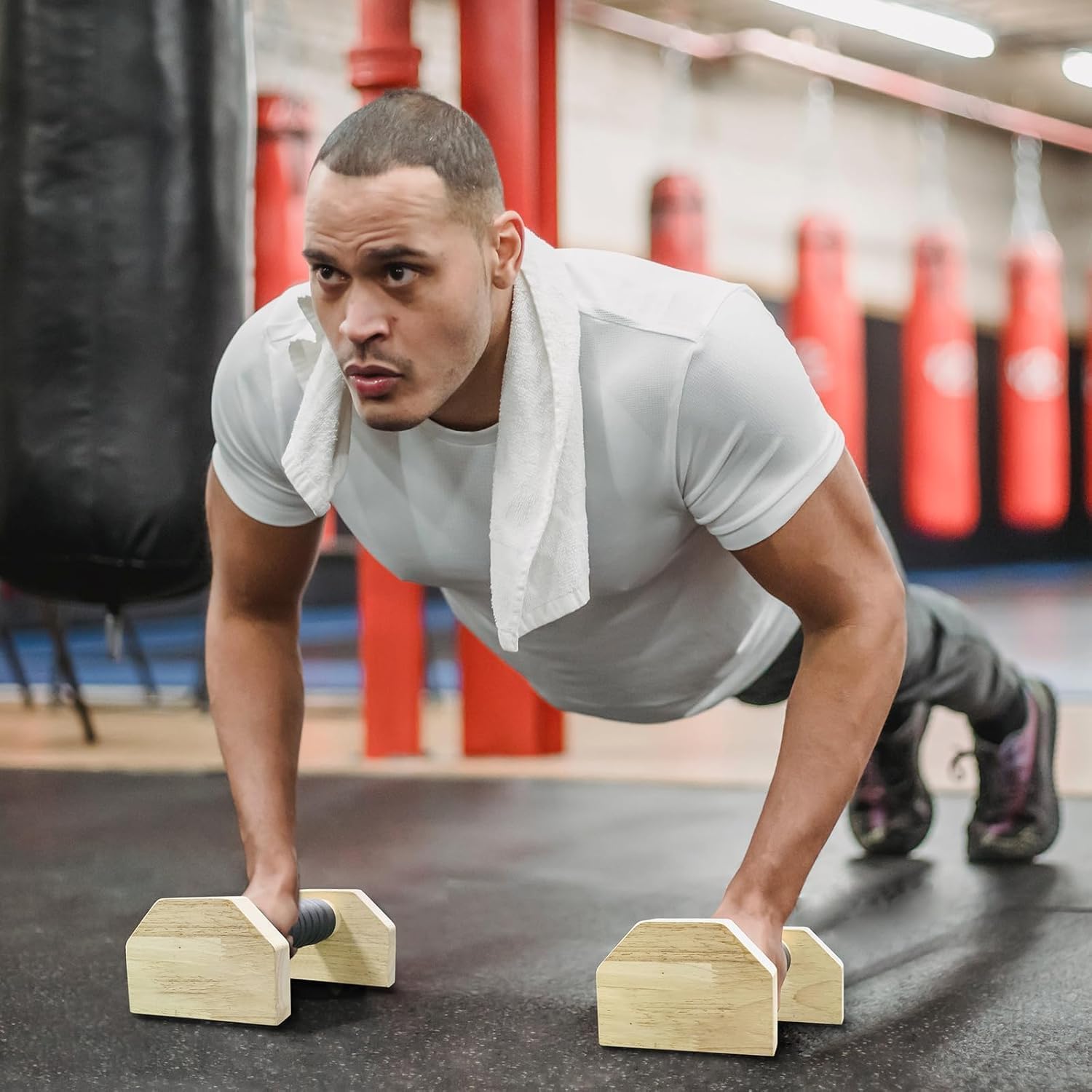 Liegestützgriffe 2 Push Up Bars Holz Parallettes gelenkschonende Liegestützgriffe Calisthenics Equipment Fitnessgeräte für zuhause Handstand & Liegestütze