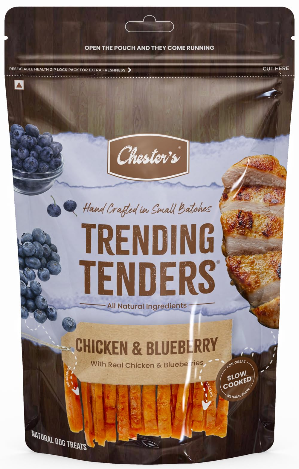 WOW DOG Chester's Dog Treat 50 GM Pack of 3 Real Chicken Blueberry Tender Slice Training Treat for All Life Stages