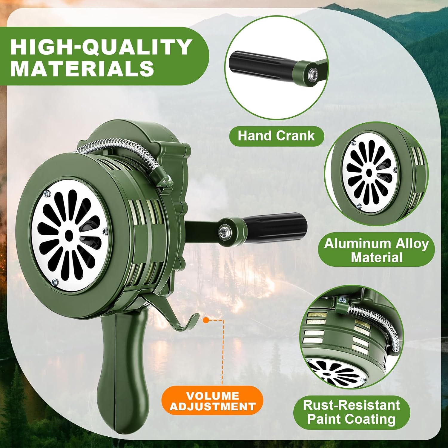 2 Pack Hand Crank Siren Horn Portable Manual Alarm Horn with Foldable Handle 110 dB Loud Emergency Alert Metal Hand Operated Air Raid Siren for Fire Drill Flood Control Outdoor Safety