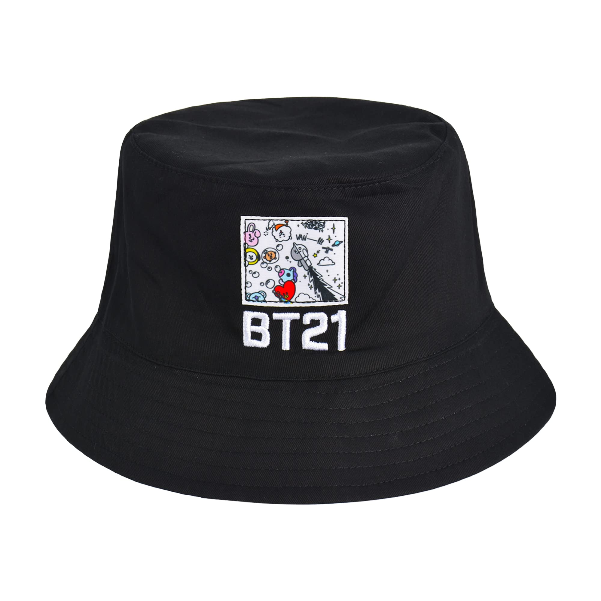 Concept OneUnisex's Bt21 Line Friends Bucket Hat, Wide Brim Packable Summer Travel Cap for Men and Women, Reversible, Multi, One Size