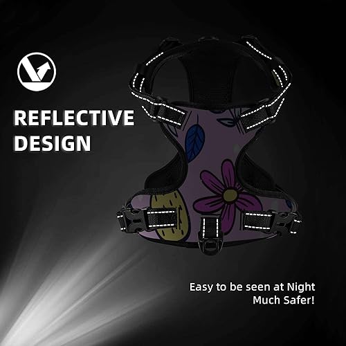 Miniatura 7 de aHaBiKas Arnés para perro sin tirones, arnés reflectante de pétalos tropicales de piña y correa para mascotas, fácil de caminar con chaleco Oxford,