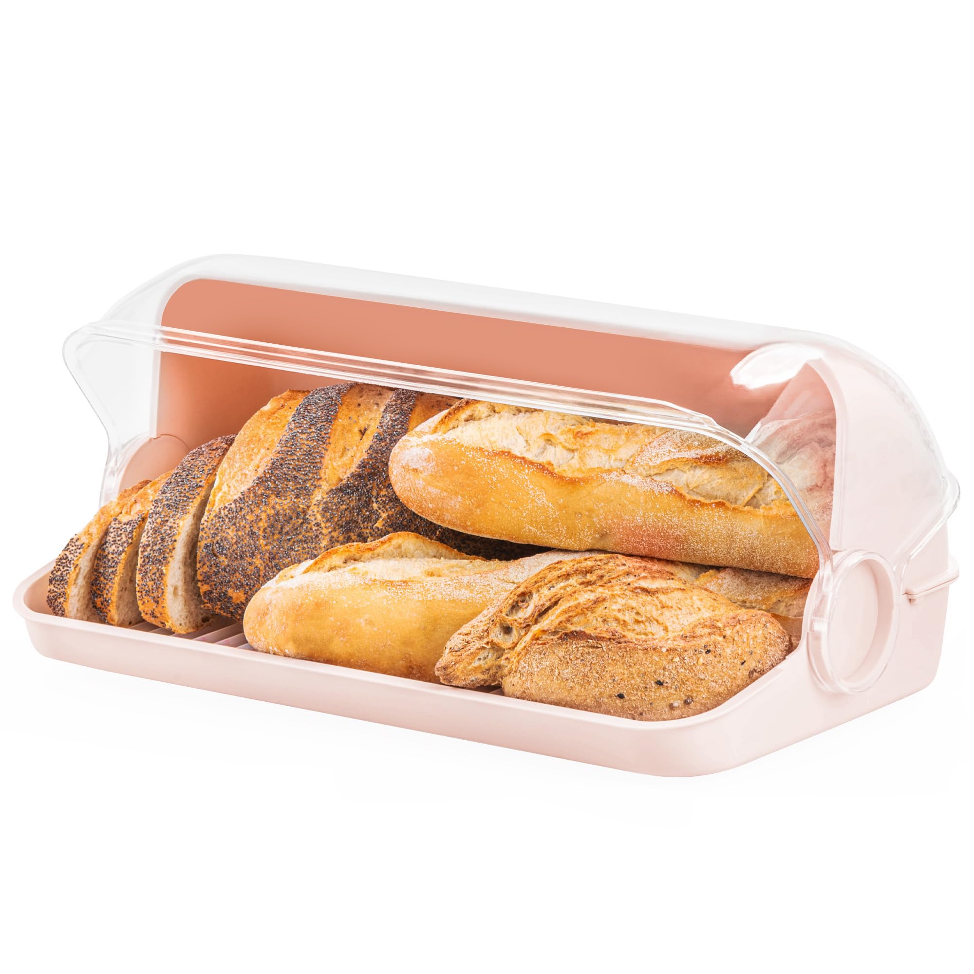 KONZEPT Brotkasten aus Kunststoff Beige - Brot Aufbewahrungsbox für Brötchen, Kuchen und Brot, Brotdose mit hoher Kapazität, Transparent