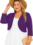 AusLook Plus Women's 3/4 Sleeve Cardigan Shrug for Dress Open Front Lightweight Casual Fashion Cropped Sweater Coat Tops 1-5X