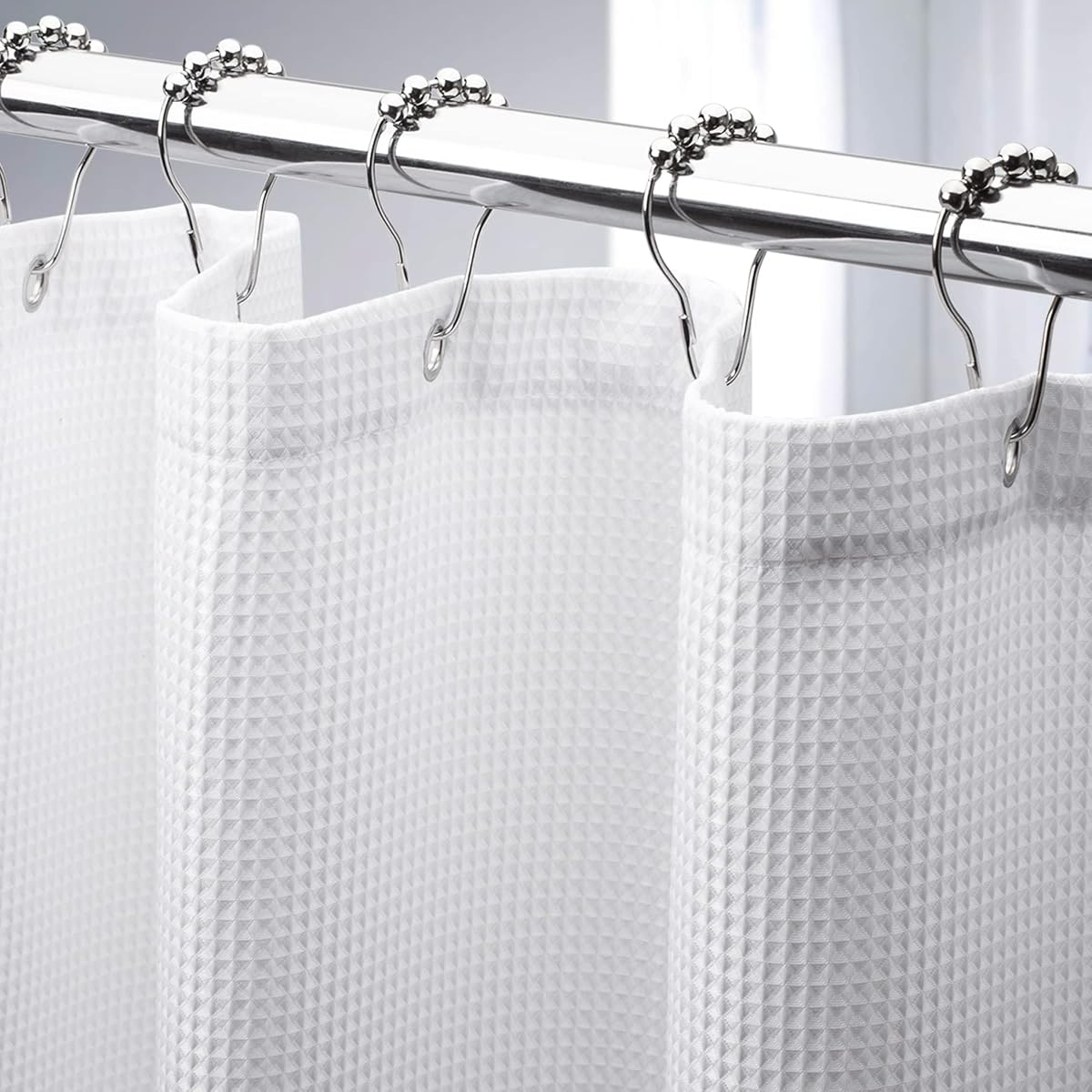 AmazerBath Cortina de ducha blanca de 79.9 in de largo, cortina de ducha tipo gofre de 71.7 x 79.9 in, tela larga para cortina de ducha, resistente 240 g/m², calidad de hotel, cortina de baño, poliéster de primera calidad