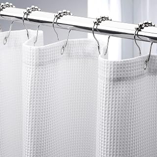 AmazerBath White Waffle Shower Curtain 72x72 Heavy Duty Polyester Fabric, Hotel Quality Thick Bathroom Curtain Water Resistant Machine Washable