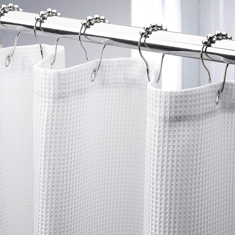 AmazerBath Cortina de ducha blanca de 79.9 in de largo, cortina de ducha tipo gofre de 71.7 x 79.9 in, tela larga para cortina de ducha, resistente 240 g/m², calidad de hotel, cortina de baño, poliéster de primera calidad