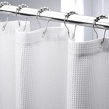 AmazerBath White Shower Curtain 80 Inches Long, Waffle Shower Curtain 72x80 Inches, Long Shower Curtain Fabric, Heavy Duty 240GSM, Hotel Quality, Bathroom Curtain, Premium Polyester