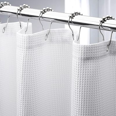 AmazerBath White Shower Curtain 72x74 Inches, Waffle Shower Curtains for Bathroom, Cloth Shower Curtain Fabric Heavy Duty 240GSM, Thick Bathroom Shower Curtains Hotel Quality, Premium Polyester