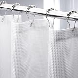 AmazerBath White Shower Curtain Fabric, Waffle Shower Curtains for Bathroom, Cloth Shower Curtain Heavy Duty, Thick Bathroom Shower Curtains Hotel Quality, Premium Polyester, 72x72 Inches White 72'W x 72'L (Pack of 1)