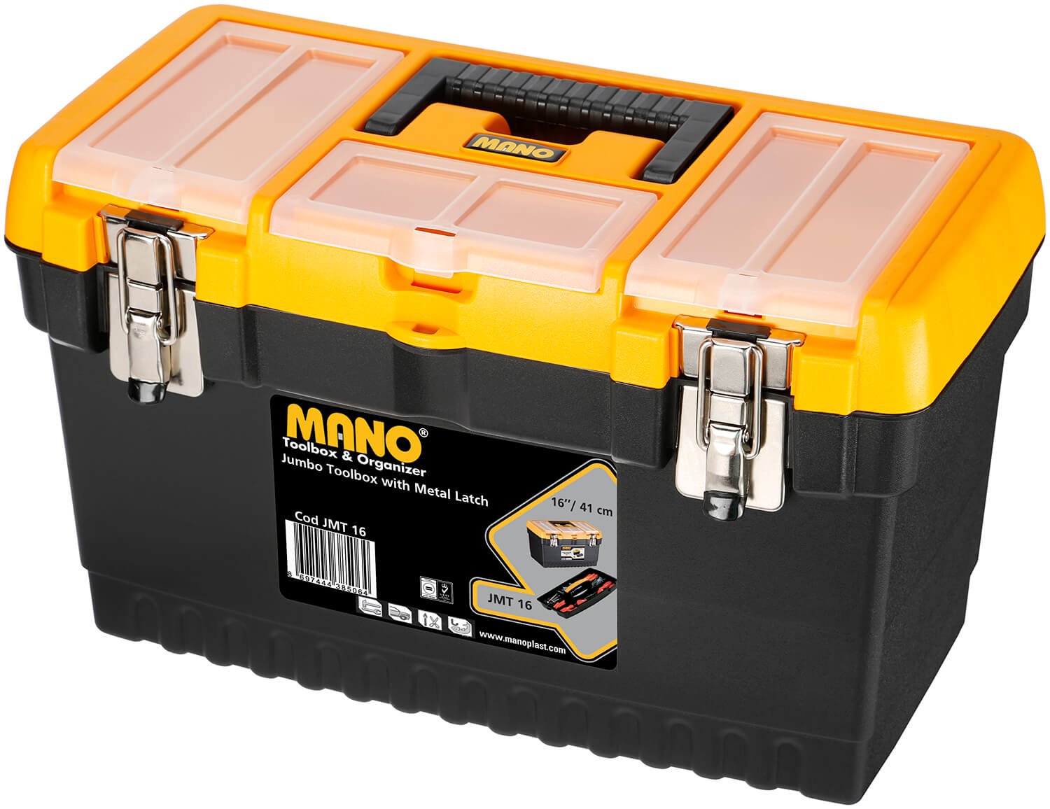 Mano Jmt/16 Organizerli Jumbo Metal Kilitli Takım Çantası, Polipropilen, Siyah/Sarı, 16 ’’