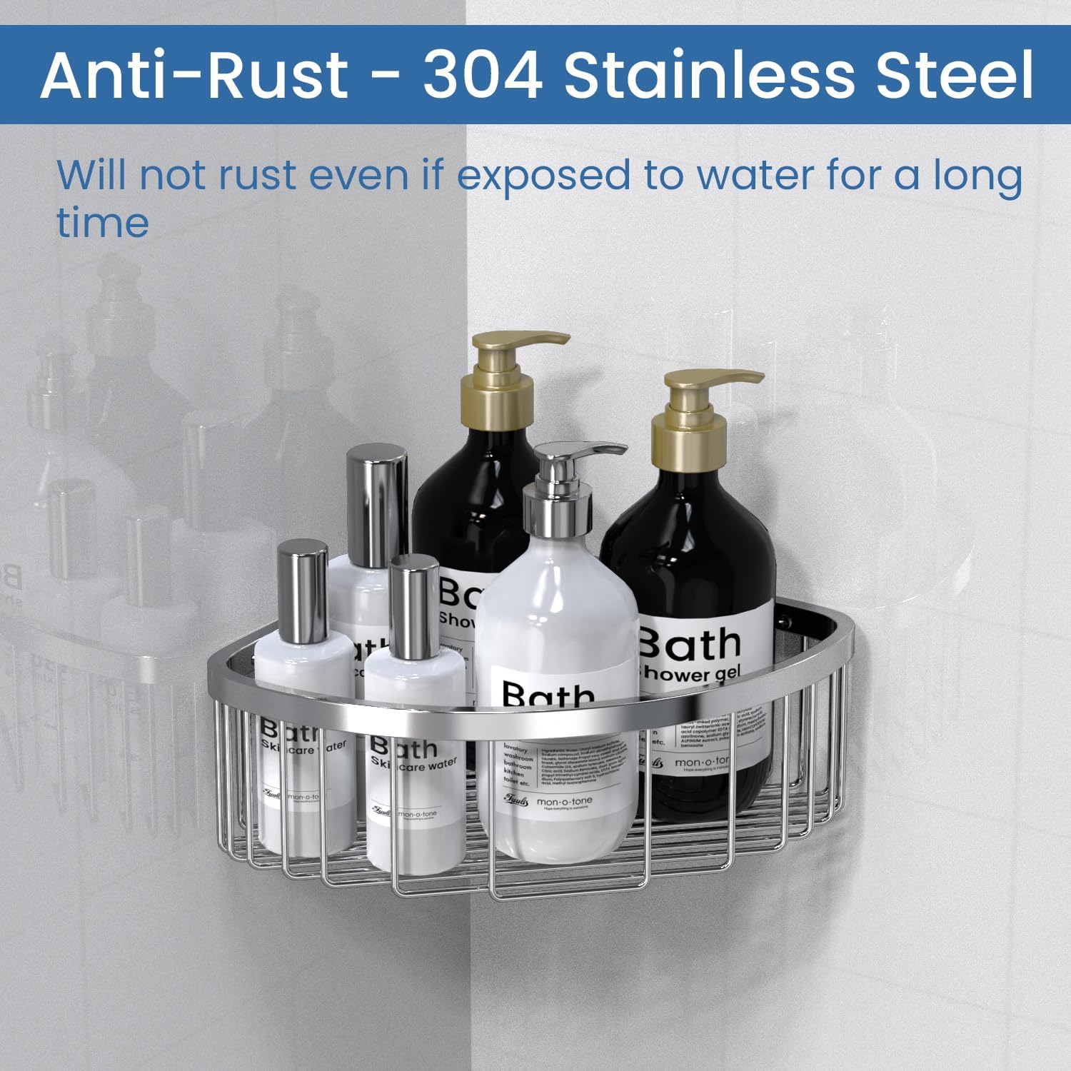 Shower Basket Brushed Stainless Shower Corner Shelf, 304 Caddy Stainless Steel Rustproof, Organizer Wall Mounted Basket(Includes Screws)