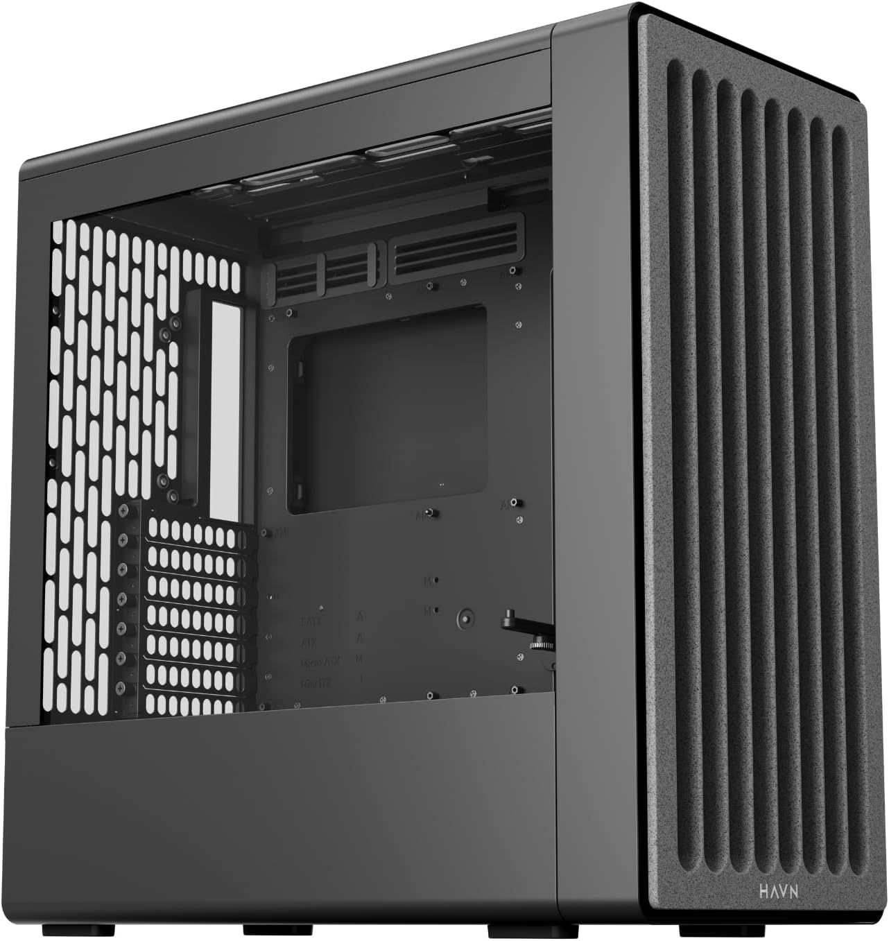 HAVN BF 360 ATX Mid Tower PC Case, Semi-Open SGCC Steel Frame, SimpliCable Cable Management, Detachable Top Bracket, Quiet Operation, Premium Steel Build – Black