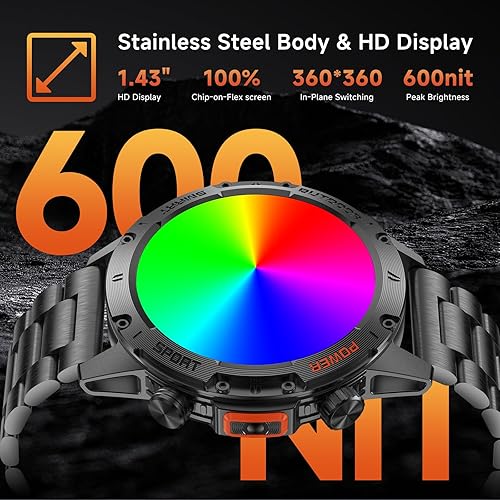 Miniatura 6 de Relojes inteligentes para hombres, reloj inteligente militar resistente para hombre, cuerpo de acero inoxidable, resistente al agua IP68, espera de