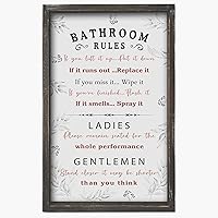 Vista 1 de Buecasa Funny Bathroom Rules Sign - Solid Wood Farmhouse Restroom Decor - Rustic Framed Wall Art for Toilet Restroom 16x9.5 Inches Vertical