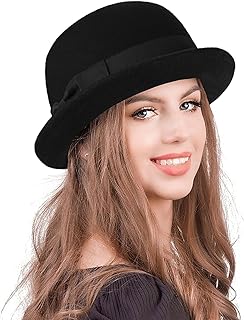 Black Bowler Derby Hat Short Rolled Brim Fedora Hat for Men and Women(S/M)
