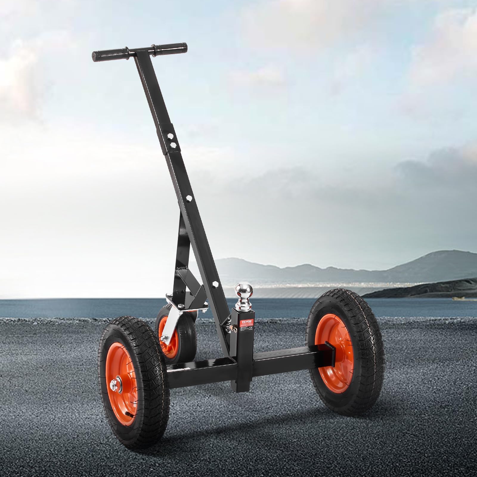 VEVOR Carrello per Rimorchio in Acciaio al Carbonio Regolabile in Altezza 42,5 cm a 56 cm, Sfera di Attacco e Pneumatici, Trasportatore Spostamento Rimorchi per Camper, Capacità 454 kg