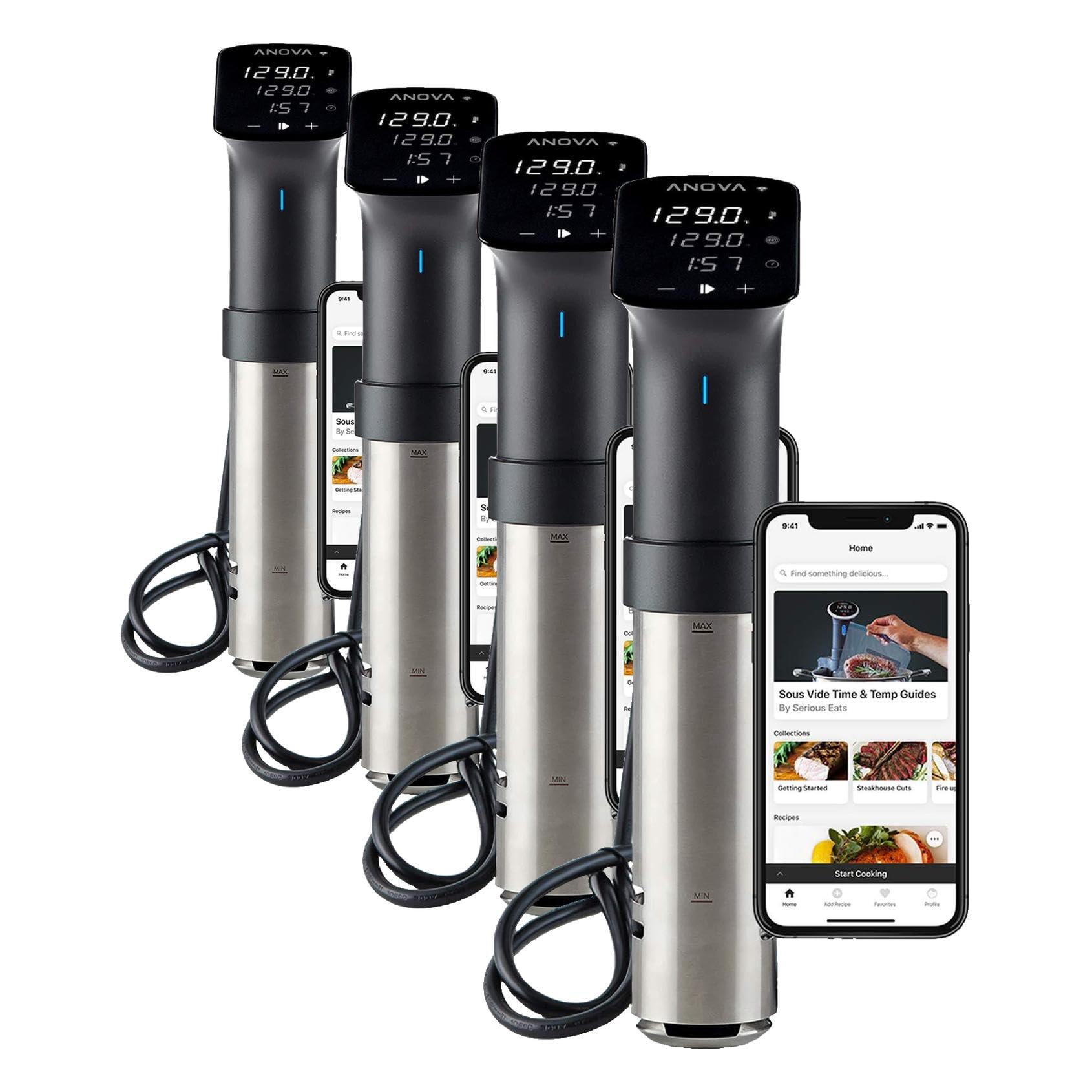 Anova Culinary Sous Vide Precision Cooker Pro, 1200 Watts, Black and Silver (Pack of 4)