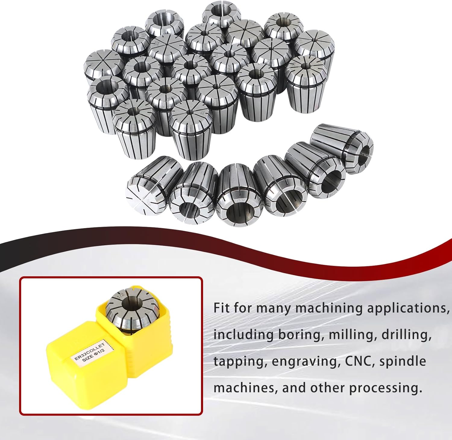 findmall ER32 Collet Set 26Pcs ER32 Collet Chuck Spring Collet Set CNC Engraving Milling Lathe Chuck Tool 1/32-13/16 Inch Fit for CNC Engraving Machine and Milling Lathe Tool