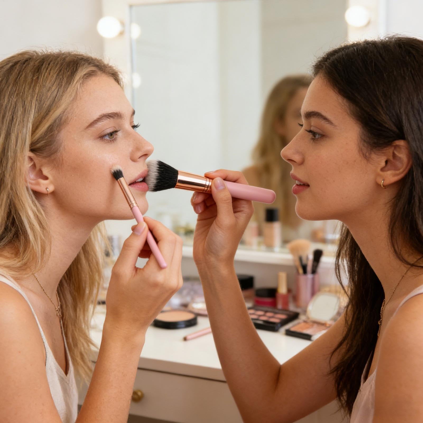 Pennelli per il Trucco del Viso versatili Tre Pezzi con Setole Morbide | Pennelli Soffici Cosmetici per Fondotinta Per Donne Ragazze Principianti Quotidiano E Viaggio Blush Ombretto Contour