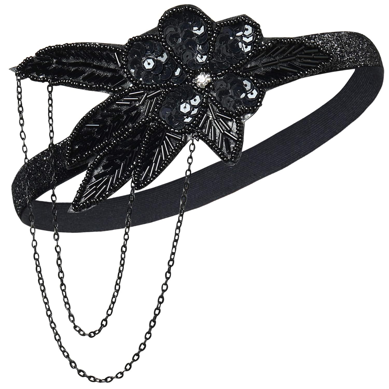 BABEYOND 1920s Flapper Headband Crystal Great Gatsby Headpiece Vintage 20s Flapper Gatsby Accessories (Style-3-Black) at  Women’s Clothing store