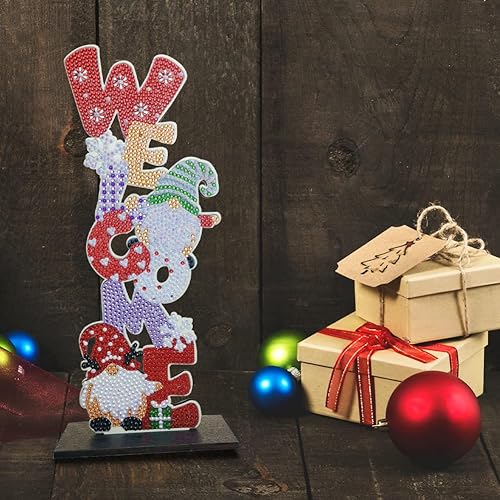 Miniatura 6 de Kit de adornos de escritorio con pintura de diamante de gnomo de bienvenida, arte de diamante 5D, decoración de mesa, arte de mosaico, manualidades,