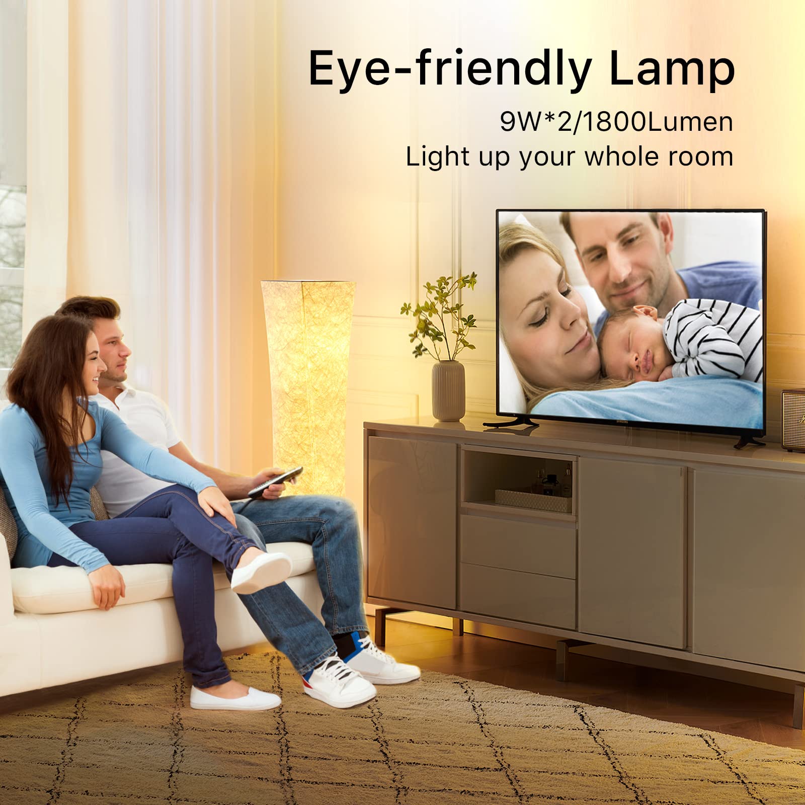 chiphy Floor lamp, RGB Standing Lamps for Bedroom, 7 Colors Changing and Dimmable LED Bulbs, Remote Control and White Fabric Shade, Modern Light for Living Room and Play Room