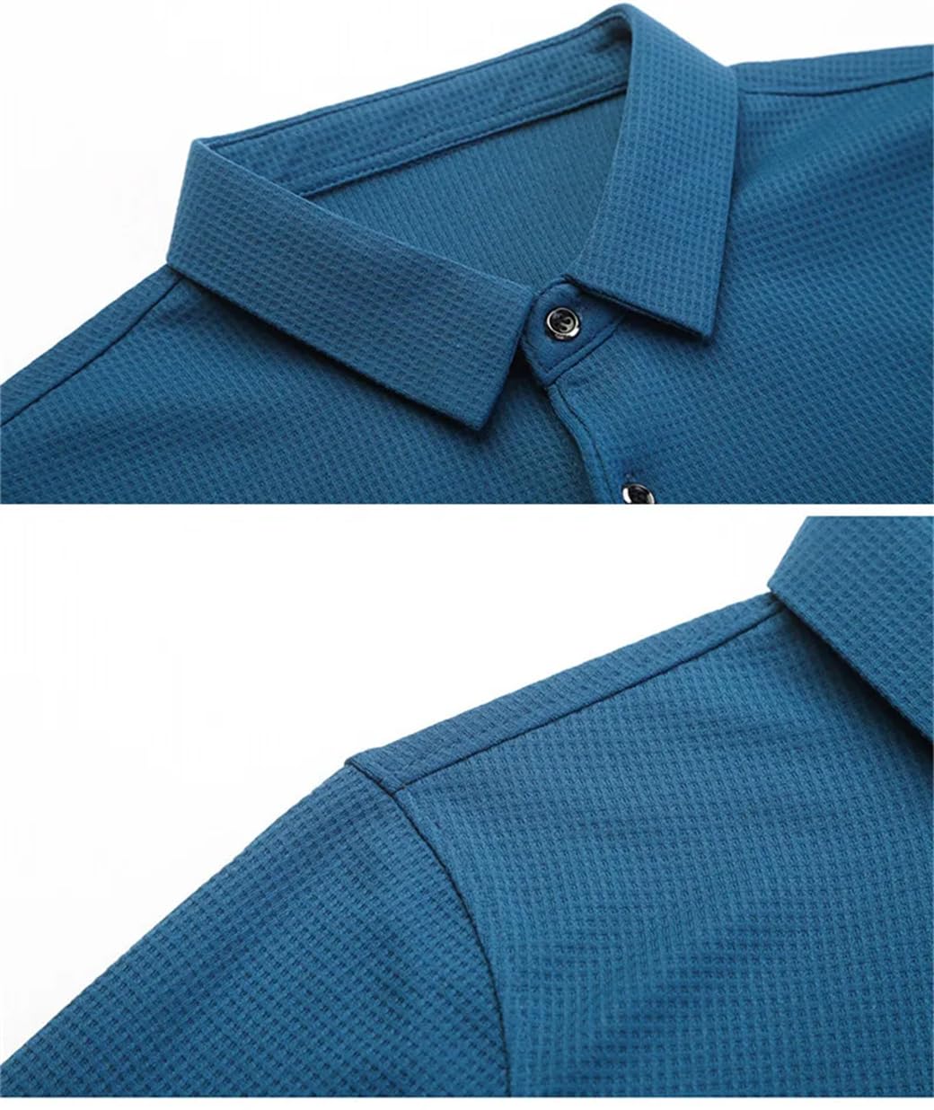 Polo de manga larga para hombre, con cuello, casual, atlético, sólido, para negocios, ajuste entallado