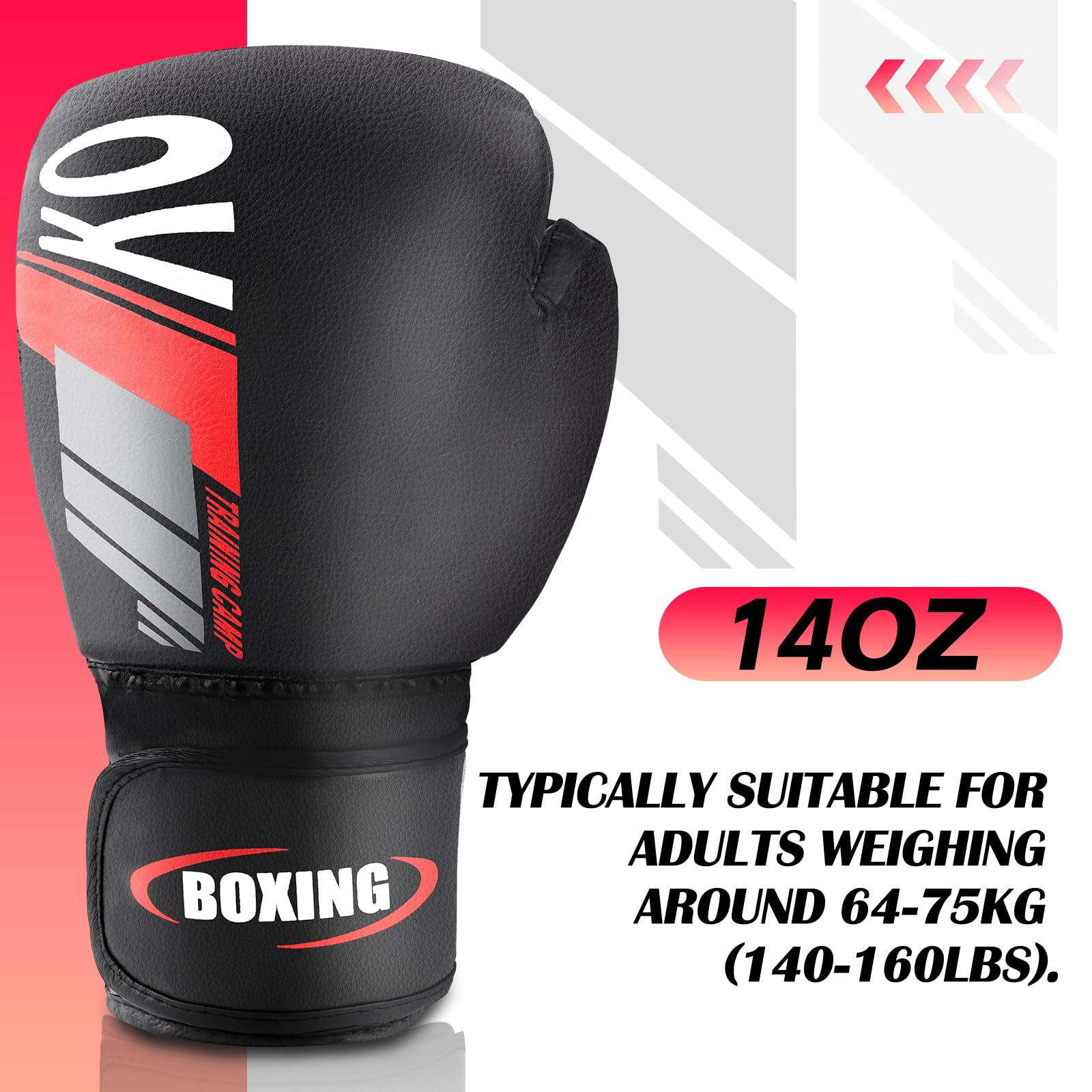 Guantes de Boxeo 14oz con Palma Ventilada para Kickboxing Muay Thai Entrenamiento Hombres Mujeres