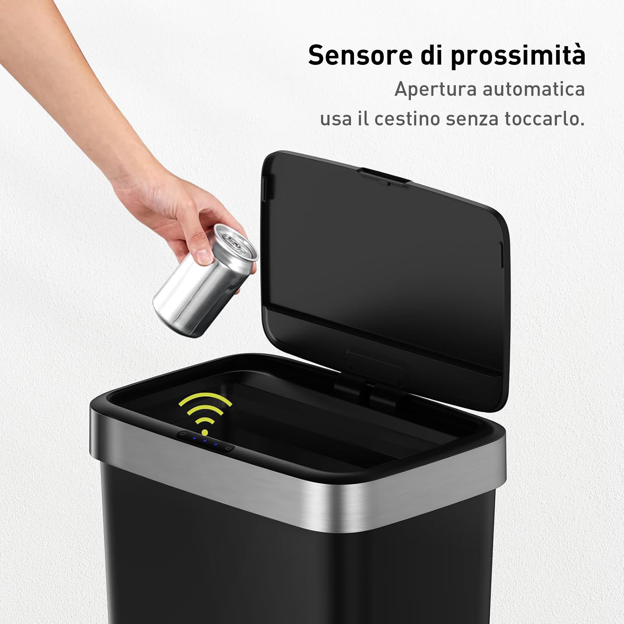 EKO Pattumiera da Cucina 50 Litri con sensore Automatico e Chiusura Morbida | Pattumiera Nera a Batteria | Finitura Anti-Traccia, Base Antiscivolo e Supporto per Borsa | Design Moderno e Silenzioso