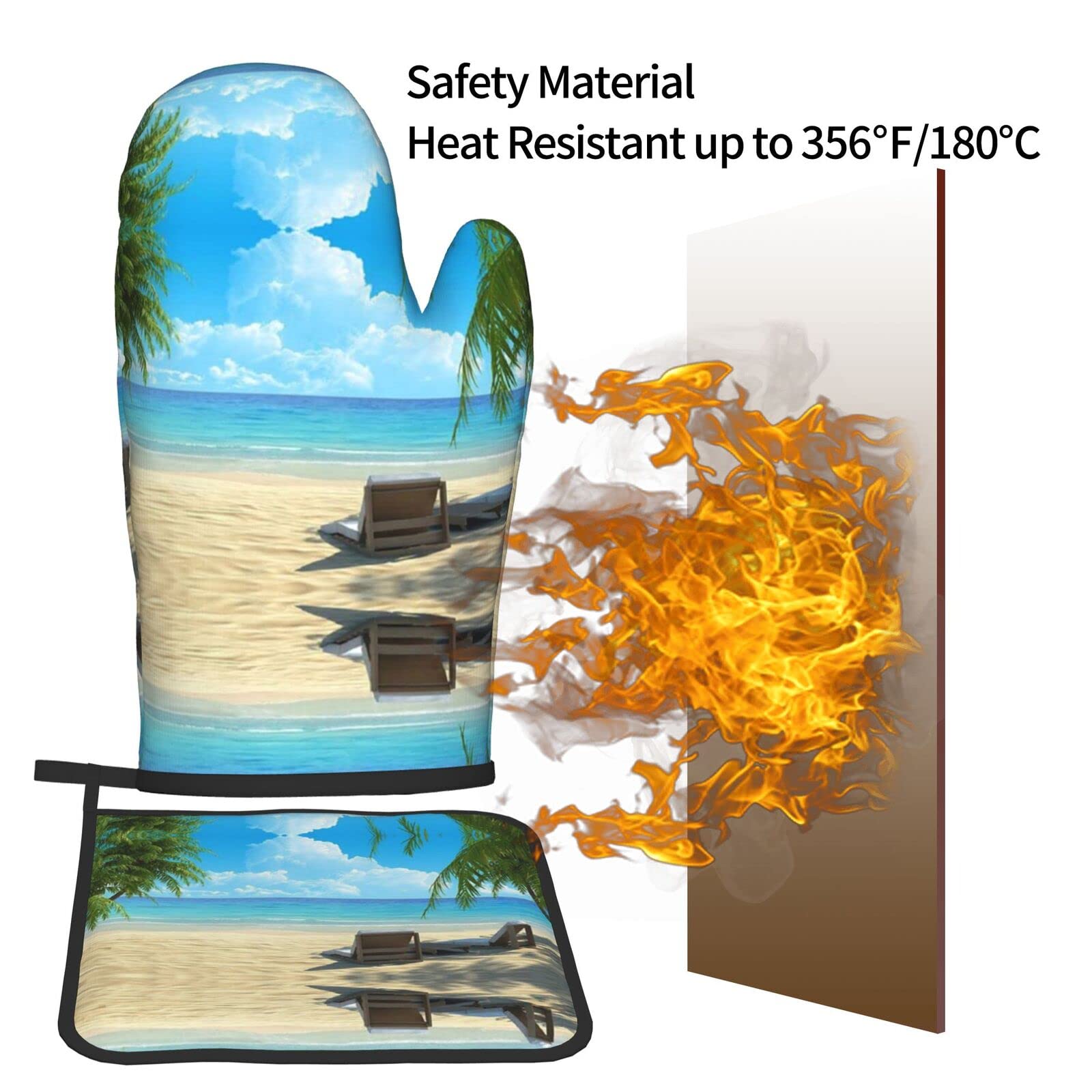 Gants De Cuisine Et Maniques Imprimés Feuilles De Palmier Tropicales, Gants De Barbecue Durables, Pour La Cuisine, La Cuisson, La Cuisson Au Grill