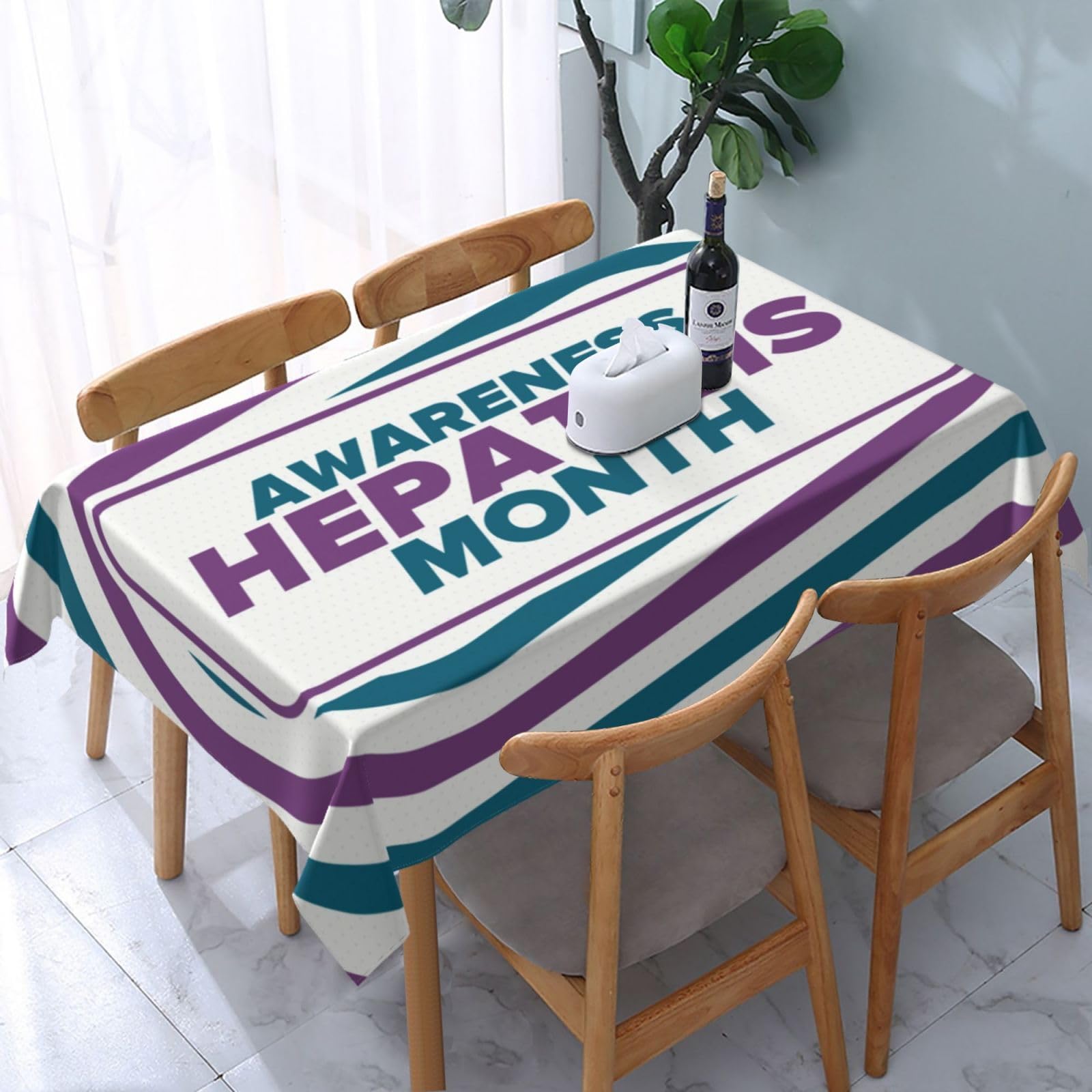 JunHeArt Hepatitis Awareness Month Tablecloth Rectangle Table Cover Washable Table Cloths Decor For Kitchen 54" X 72"
